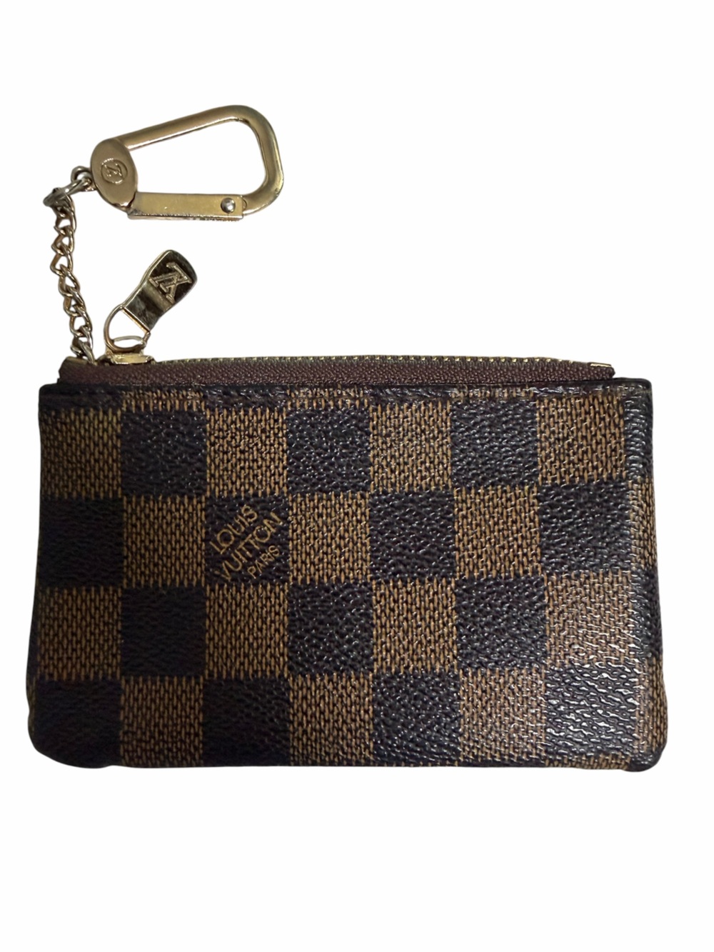 Louis Vuitton Brown Textured Leather Zip Pouch - Gold Trim - Picture 1 of 6